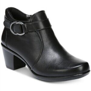 Naturalizer Elisa Leather Ankle Booties Buckle Cushioned Collar Zip Up 6 Black